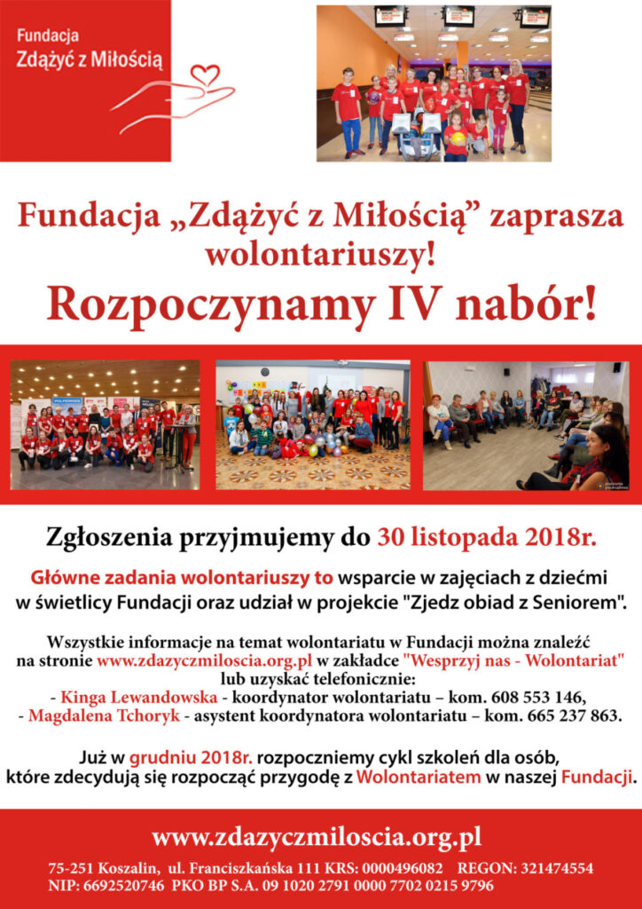 Ruszył IV nabór! Zapraszamy nowych wolontariuszy do Fundacji!